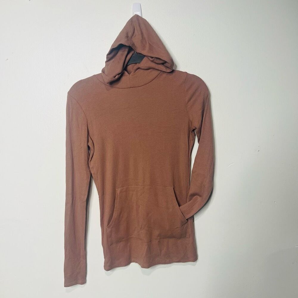 Commando Luxury Rib Hooded Long Sleeve Top Sz S Beige